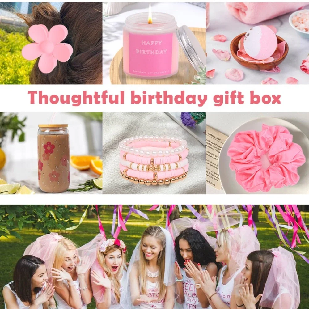 NEW! Happy Birthday Gift Box for Women Rose Scented Spa Items Floral Unique Pink